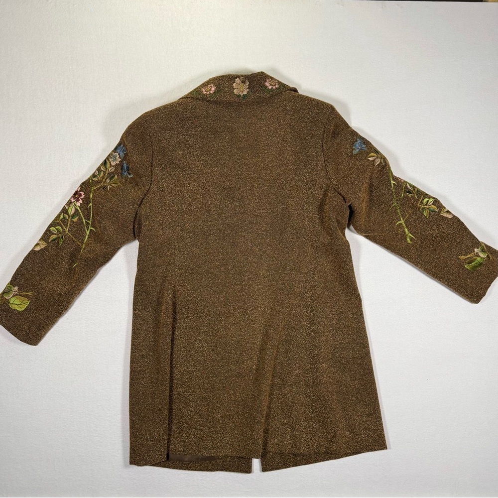 Vintage art blazer floral bird embroidered jacket NEWPORT NEWS 14w brown long - Picture 13 of 15